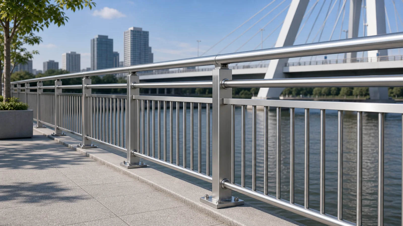 Aluminum and stainless infrastructure railing visual