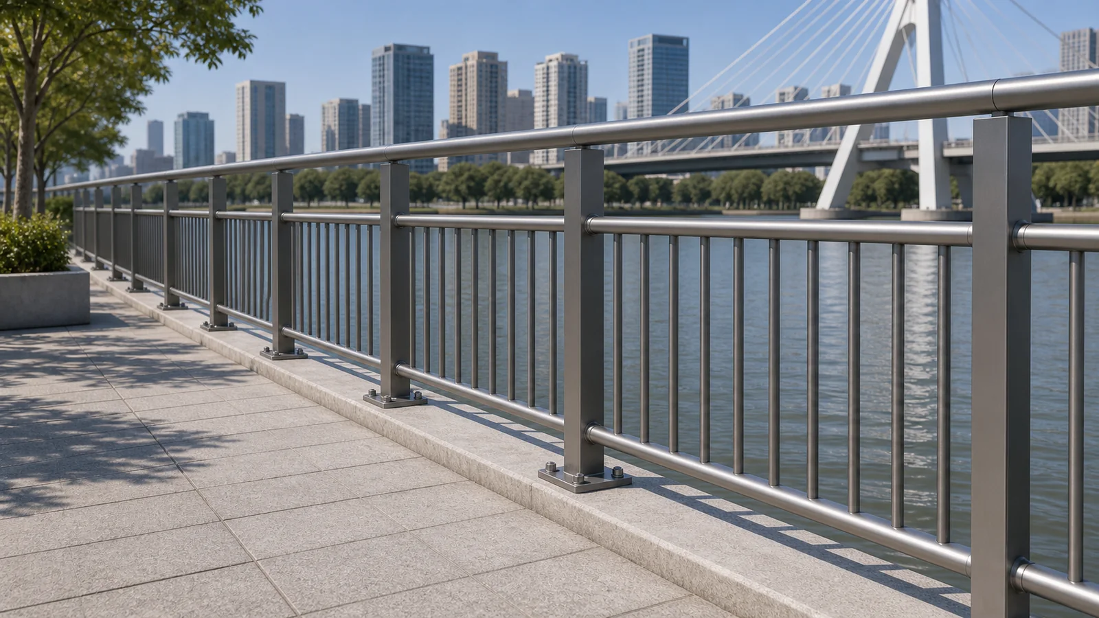 Riverwalk and waterfront pedestrian railing visual