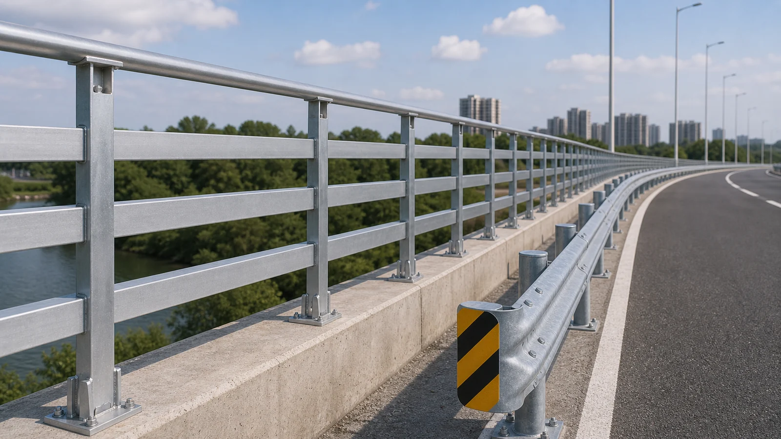 Bridge anti-collision guardrail and road safety barrier project visualization